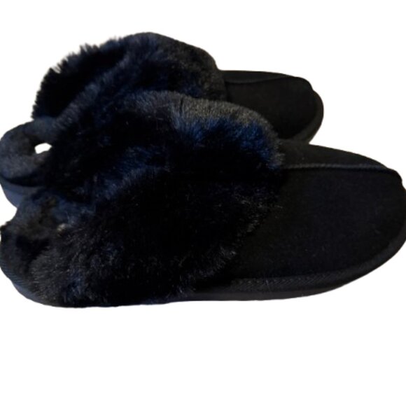 Women's Faux Fur & Faux Suede Black Clog/Slip On Slippers - 9 - Picture 1 of 5